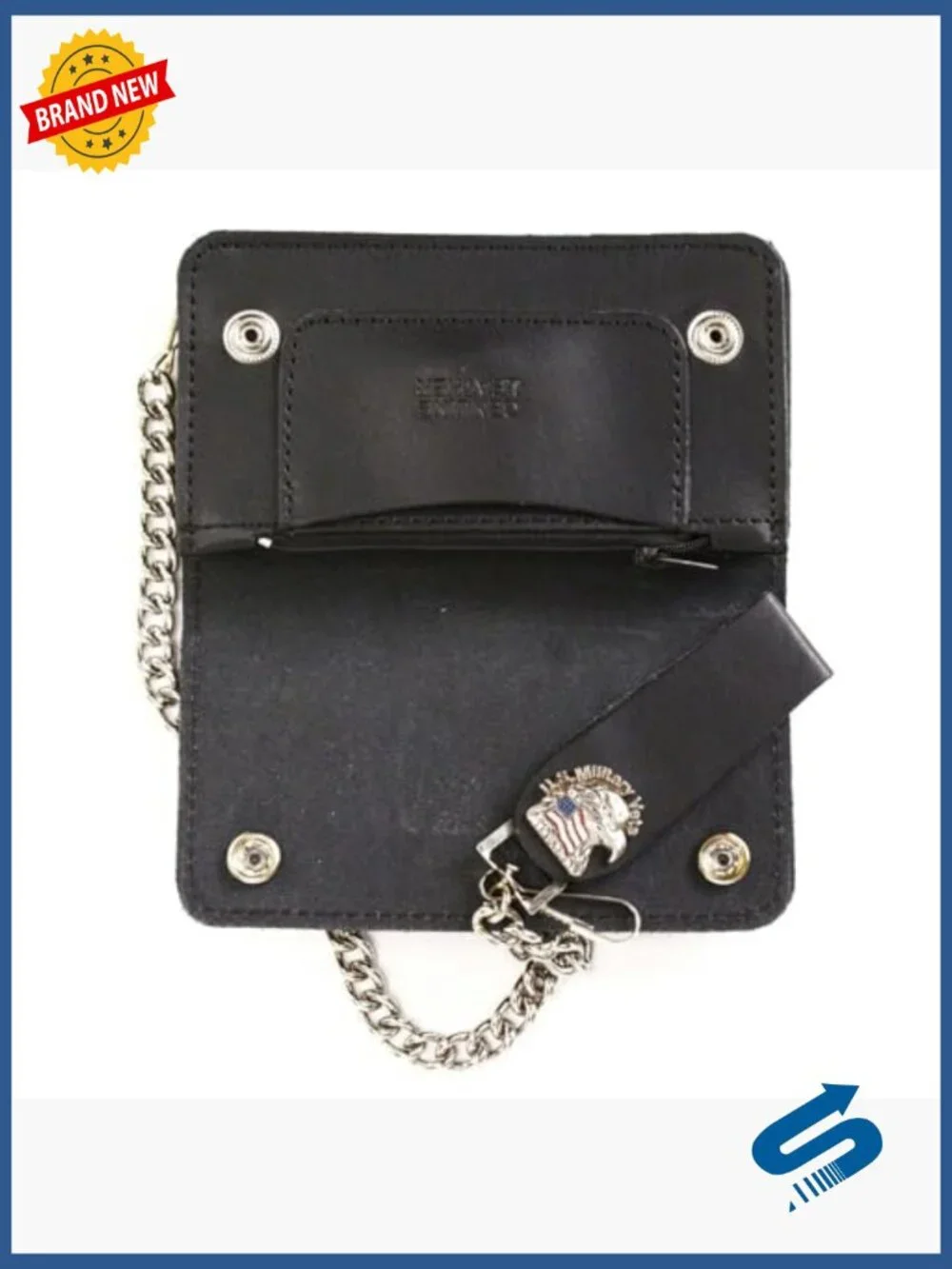 Men's Leather Bi-Fold Biker Wallet with Removable Chain